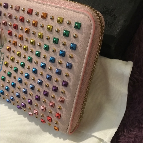 MCM Rainbow Studded Robot Pink Leather Full Size Zipper Wallet - Picture 3 of 16